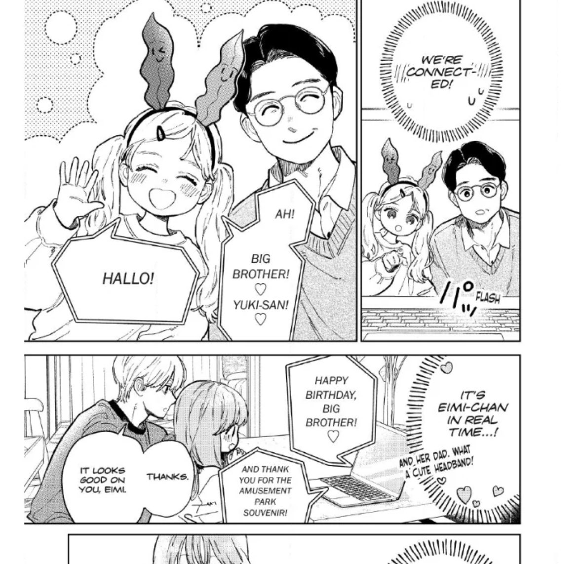 kyoruyeye's tweet image. itsuomi offering to turn captions on so yuki can understand his family on call without having to read lips 🥺🥺