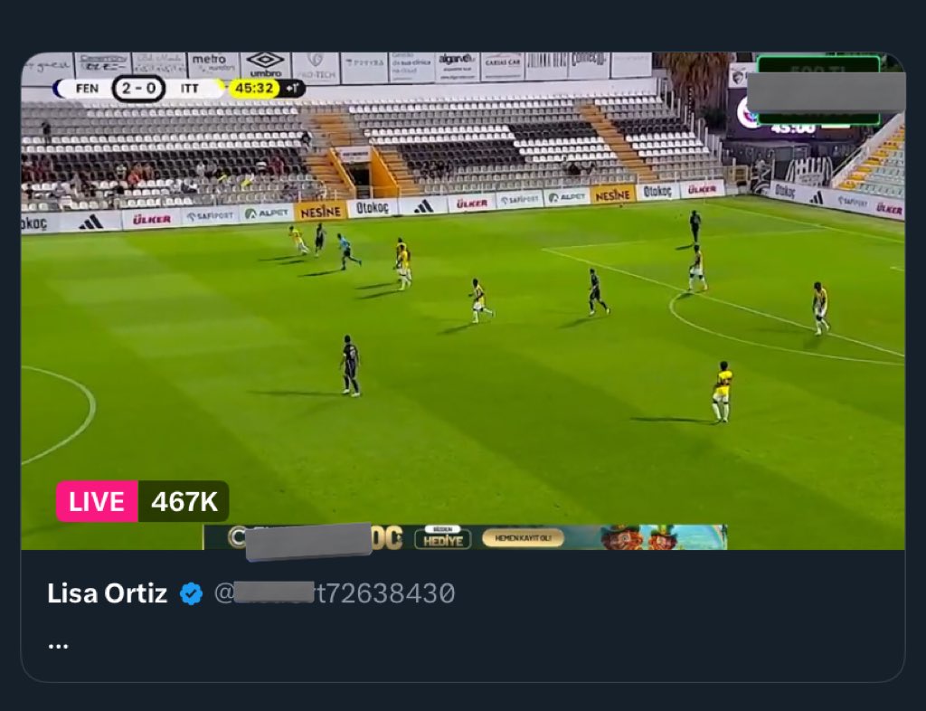 Fenerbahçe'nin Çarşamba gecesi oynadığı hazırlık maçını sadece bir korsan yayından anlık 467.000 kişi takip ediyor. Tutku.