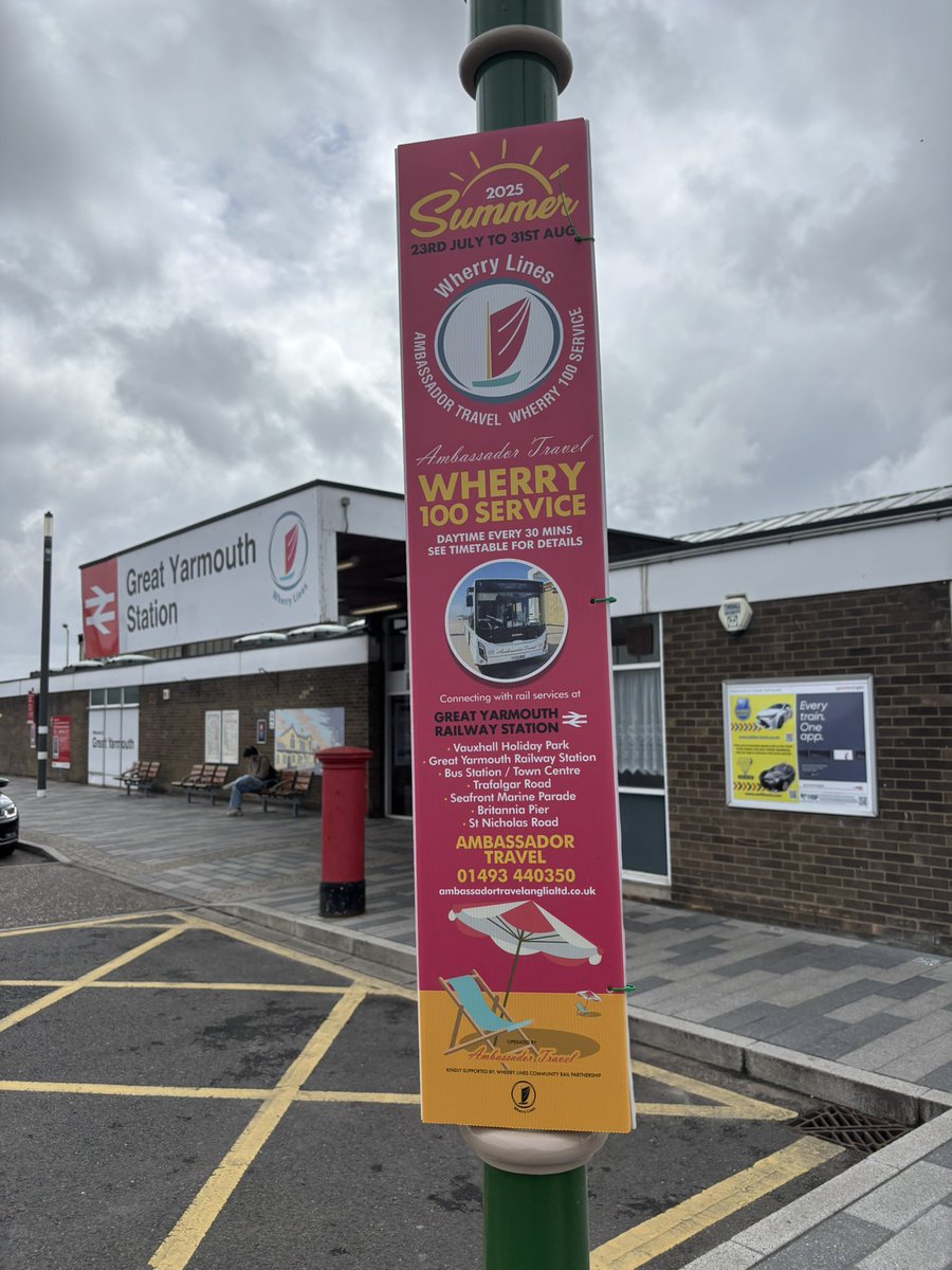 WherryLines's tweet image. Thanks to Ambassador Travel this years Wherry 100 Summer Bus Service linking @greateranglia #GreatYarmouth station with #VauxhallHolidayPark, the seafront & town centre started today. We’ve been busy distributing print & timetables. Runs daily until Aug 31 #CommunityRail