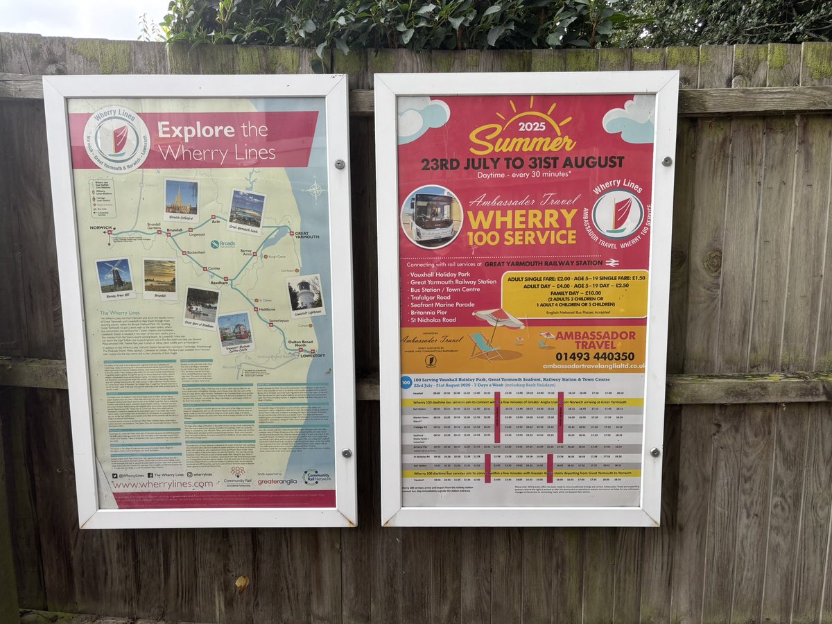 WherryLines's tweet image. Thanks to Ambassador Travel this years Wherry 100 Summer Bus Service linking @greateranglia #GreatYarmouth station with #VauxhallHolidayPark, the seafront & town centre started today. We’ve been busy distributing print & timetables. Runs daily until Aug 31 #CommunityRail