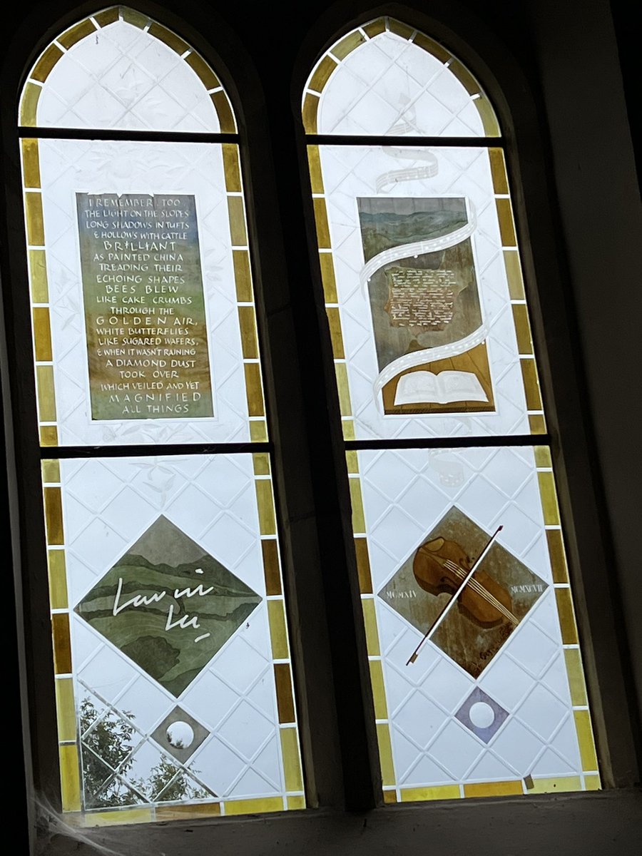 sue_wilkinson's tweet image. Unexpected literary - and gastronomic - tourism passing through the Gloucestershire village of Slad, where Laurie Lee spent much of his life. 1st pic is the memorial window in the church, the food is at his local, The Woolpack