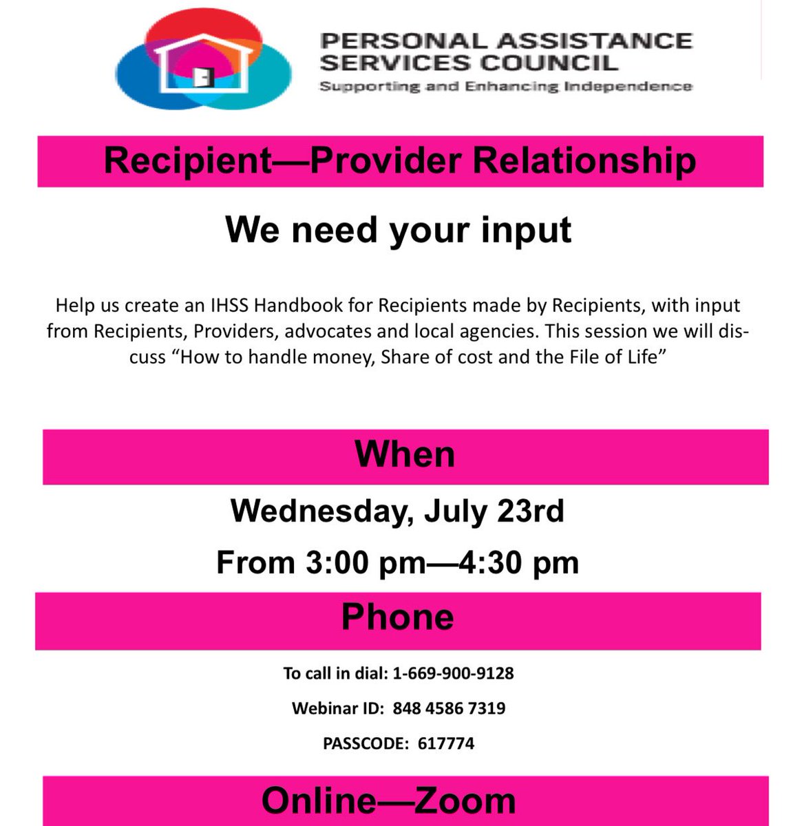 pasc_la's tweet image. We want your input!
To register, please go to bit.ly/3TSN5kR.

#pasc #pascla #ihss #recipient #providers #caregivers #losangeles #lacounty