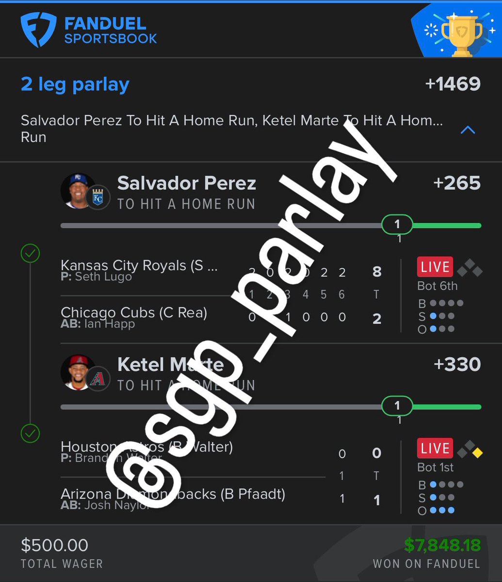 SGP_Parlay's tweet image. Salvador Perez x Ketel Marte ✅
Blessing someone with $100! Retweet and like!!!