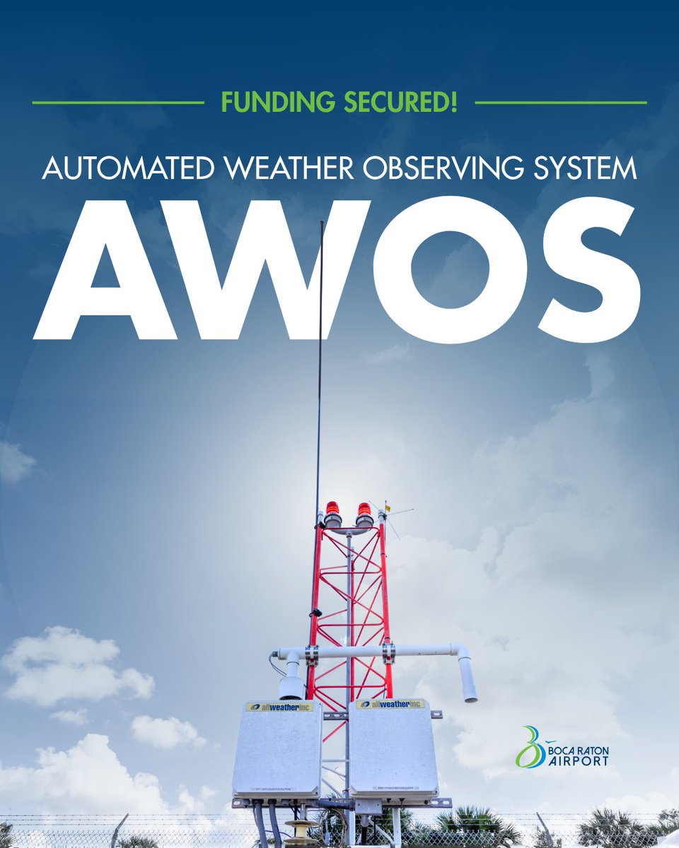 Our Airport will soon begin the planning of a new #AWOS, thanks to federal funding secured by Congressman Jared Moskowitz &amp; Congresswoman Lois Frankel. The upgraded system will enhance #aviation safety by providing accurate, real-time weather data.