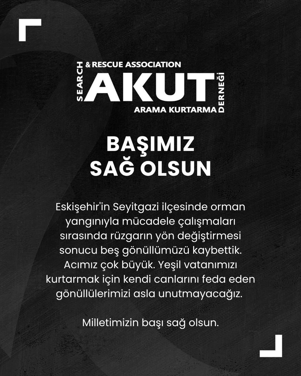 Başımız Sağ Olsun

Eskişehir’in Seyitgazi ilçesinde orman yangınıyla mücadele çalışmaları sırasında rüzgarın yön değiştirmesi sonucu beş gönüllümüzü kaybettik. Acımız çok büyük. Yeşil vatanımızı kurtarmak için kendi canlarını feda eden gönüllülerimizi asla unutmayacağız.