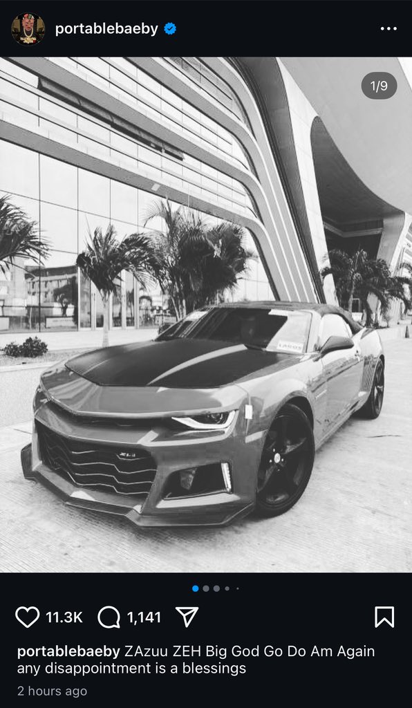 honest30bgfan_'s tweet image. All Nigerians in joyful mood as singer portable shows off his new ride admidst ongoing beef with very dark man.