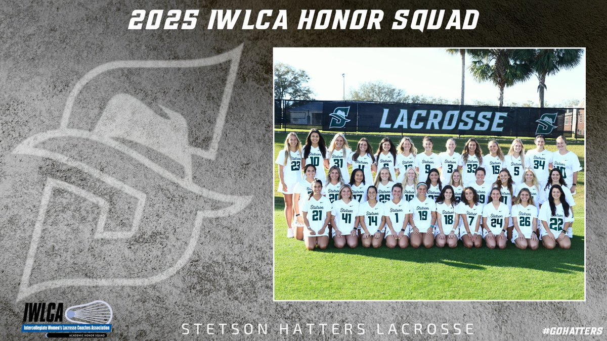 StetsonLacrosse's tweet image. ๐๐ฐ๐ฎ๐ฑ๐ฒ๐บ๐ถ๐ฐ ๐๐
๐ฐ๐ฒ๐น๐น๐ฒ๐ป๐ฐ๐ฒ ๐
Stetson Womenโs Lacrosse has been named an IWLCA Honor Squad for 2024โ25!
9 Hatters also earned spots on the D-I Academic Honor Roll for maintaining a 3.50+ GPA!
#GoHatters | @StetsonHatters