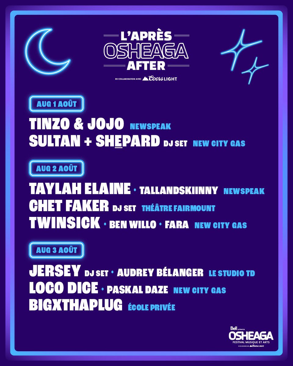 osheaga's tweet image. Si tu lis ceci, c’est un signe de venir à l’Après OSHEAGA 🪩 en collaboration avec Coors Light
🎫 osheaga.com/fr/lapres-oshe…
First we festival, then we party 😎 See you at the OSHEAGA After in collaboration with @CoorsLight