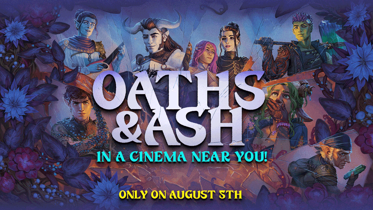 FathomEnt's tweet image. Return to Exandria for a Daggerheart special for CRITICAL ROLE LIVE: OATHS AND ASH - in theatres! Will your NPC officially join forces with the party? The Fey Realm calls, Critters! 🍄 🧚♂️ ✨
CRITICAL ROLE LIVE: OATHS AND ASH will be in theatres nationwide August 5!