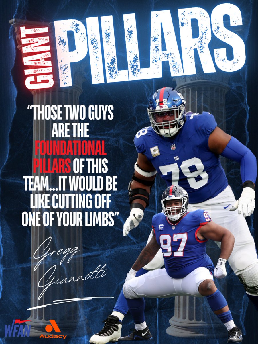 WFAN660's tweet image. Gio says the Giants season will quickly go down the drain if Andrew Thomas and Dexter Lawrence can't suit up for every game.
Listen: go.audacy.com/IkzIOP0KeVb