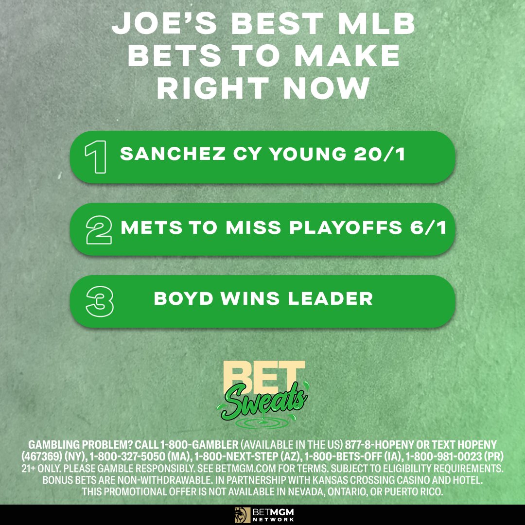 Bet_Sweats's tweet image. Which of these futures bets tops your list? 🔥
@JoeOstrowski & @spshoot power ranked their top MLB bets right now — catch their full breakdown on the Bet Sweats Pod ⬇️
spr.ly/6004fJEyr