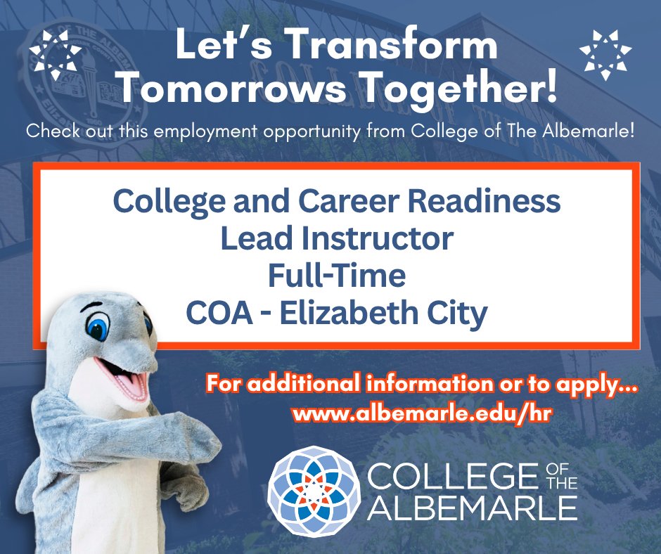 Want to "Transform Tomorrows"? We’re hiring!  
🐬🐬🐬
Please visit the link below for more details on this job posting and to submit your resume. ⏬
schooljobs.com/careers/albema…

#TransformYourTomorrow
