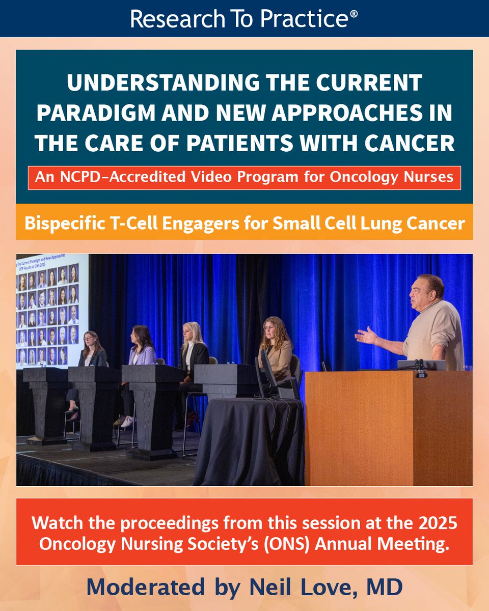 DrNeilLove's tweet image. During the 2025 Annual ONS Congress, Dr Neil Love hosted a symposium on the role of DLL3-targeting bispecific T-cell engagers for small cell lung cancer. Check out the proceedings: ow.ly/V2Hn50WqtpM