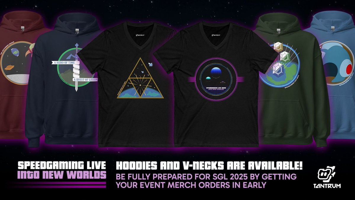 TantrumMerch.com (@tantrummerch) on Twitter photo 📣 Hoodies and V-Neck shirts are NOW AVAILABLE in the <a href="/SpeedGamingShow/">SpeedGaming</a> SGL 2025 shop! Grab a shirt, v-neck, or hoodie of all six designs so that you're ready for the event in October. Order over at ➡️ tantrummerch.com/speedgaming/ 📣 Hoodies and V-Neck shirts are NOW AVAILABLE in the <a href="/SpeedGamingShow/">SpeedGaming</a> SGL 2025 shop! Grab a shirt, v-neck, or hoodie of all six designs so that you're ready for the event in October. Order over at ➡️ tantrummerch.com/speedgaming/
