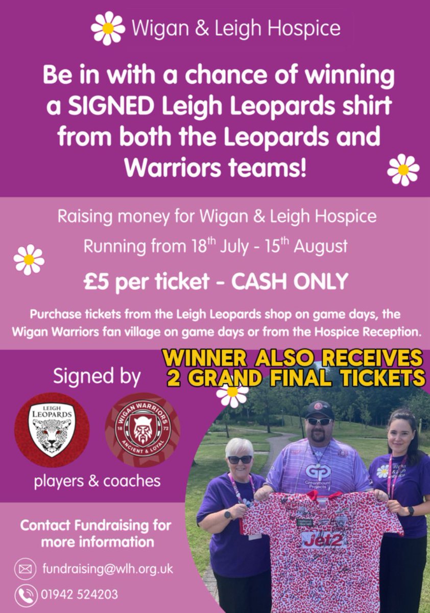 DeanC_2024's tweet image. Reminder to both @WiganWarriorsRL &
@LeighLeopardsRL Fans that you will also get 2 Grand Final Tickets if you win the Raffle Tickets for the Leigh Shirt signed by both Wigan & Leigh squads ๐
Tickets are available to buy from the Leopards Store at LSV any time.
You can alsoโฆ