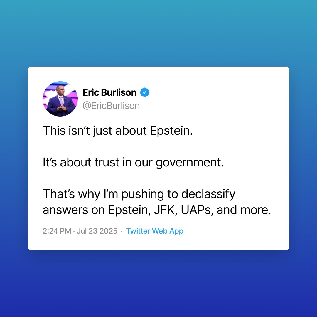 Thank you to <a href="/RepEricBurlison/">Rep. Eric Burlison</a> for having the courage to stand up for government transparency. Declassification allows the public to confirm that government institutions are acting lawfully and in the public interest. Government officials frequently resists transparency precisely
