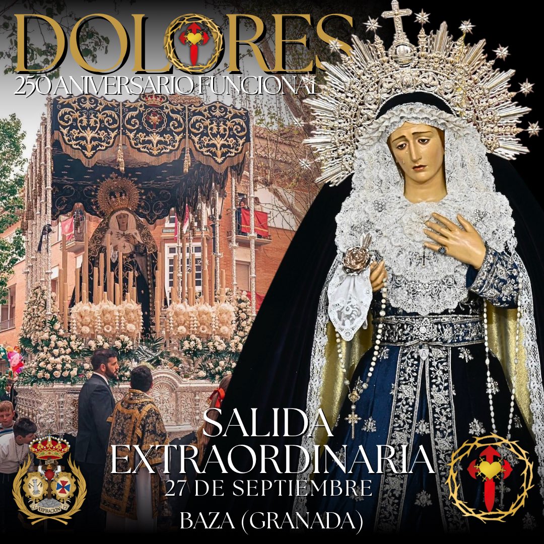 📣Comunicado Oficial📣

✅Salida Extraordinaria Ntra Señora de los Dolores. 
📅 27 de septiembre de 2025
📍Baza, Granada
✝️ <a href="/C_SantiagoBaza/">Cofradía Santiago</a>