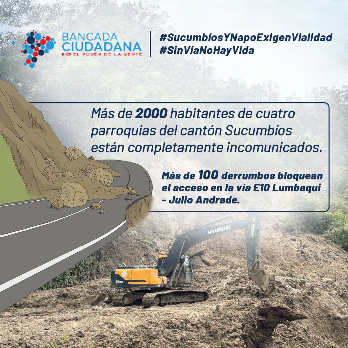 cesarpalack's tweet image. #SucumbíosYNapoExigenVialidad
Más de 2.000 habitantes de cuatro parroquias en Sucumbíos están totalmente incomunicados. Más de 100 derrumbes bloquean la vía E10 Lumbaqui–Julio Andrade. ¡Urge una respuesta inmediata del Gobierno y las autoridades!
#SinVíaNoHayVida