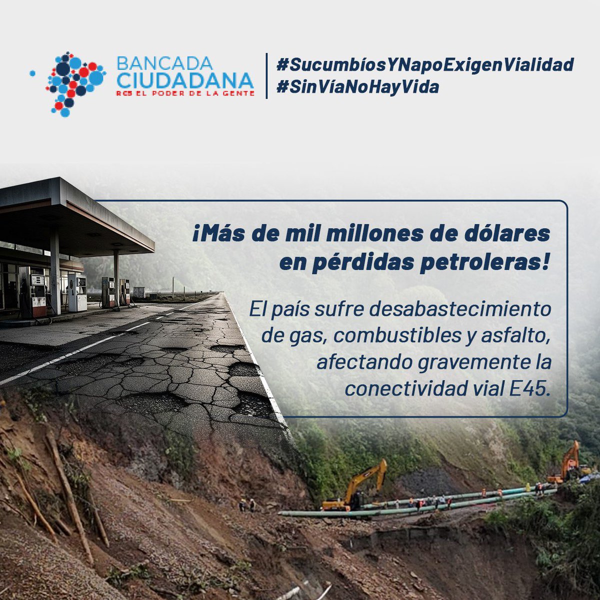 cesarpalack's tweet image. #SucumbíosYNapoExigenVialidad
¡Más de mil millones en pérdidas petroleras! El país sufre desabastecimiento por la erosión del río Coca y la inacción del Gobierno.
El socavón no solo destruye el territorio, también arrastra la economía nacional. ¡Basta de indiferencia!…