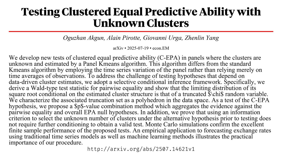 CapybaraPapers's tweet image. Testing Clustered Equal Predictive Ability with Unknown Clusters arxiv.org/abs/2507.14621…