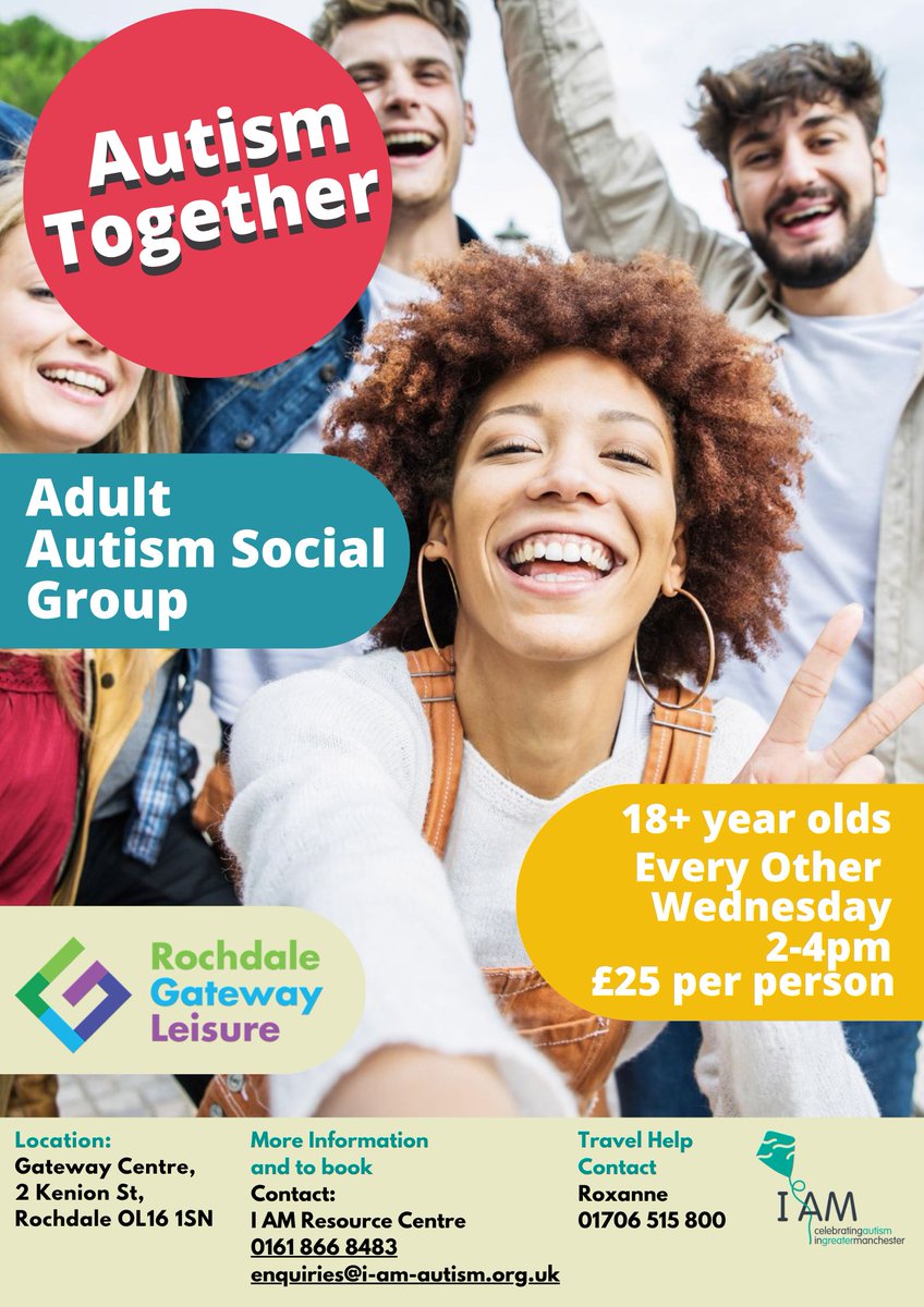 🎉 Exciting Launch! 🎉
We’re thrilled to kick off the Autism Together: Adult Autism Social Group in #Rochdale - a new space for autistic adults to connect, socialise, and have fun in a welcoming, judgment-free environment.

For more information please contact us on 0161 866 848