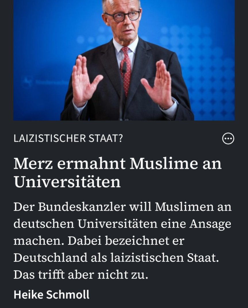 Lolilu33211390's tweet image. Herr @bundeskanzler #Merz,
laut Ihrer Aussage ist #Deutschland ein laizistischer Staat. Gut so!
Stehen Sie ein Mal zu Ihrem Wort und lösen Sie ihre fundamentalistische #Religion|s-Partei auf!
Beenden sie den religiösen Terror ihrer #Sekte gegenüber Frauen!
#CDU @CDU @cducsubt