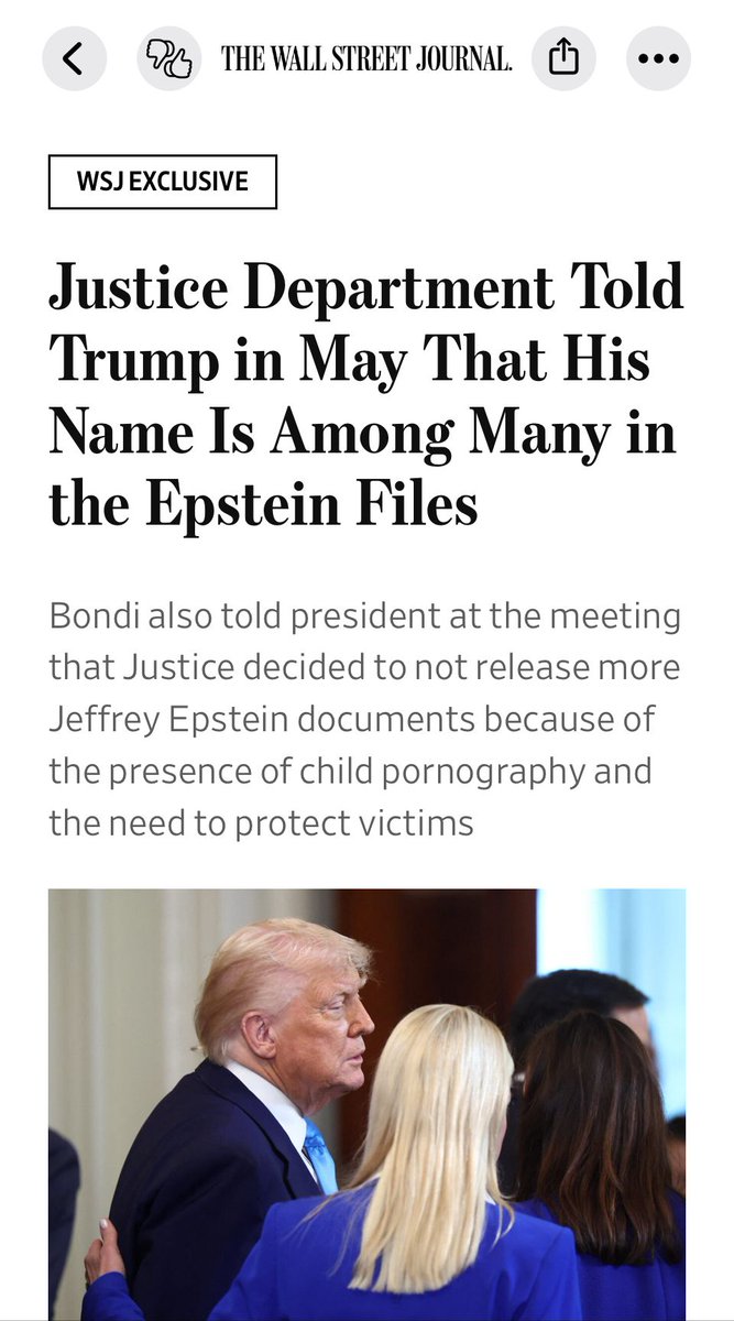 gtconway3d's tweet image. “On July 15, an ABC News journalist asked Trump, … what Bondi told him about the Epstein files: ‘Specifically, did she tell you at all that your name appeared in the files?’

“‘No, no, she’s—she’s given us just a very quick briefing,’ Trump responded.“

apple.news/A3o_MLmPfST6rF…