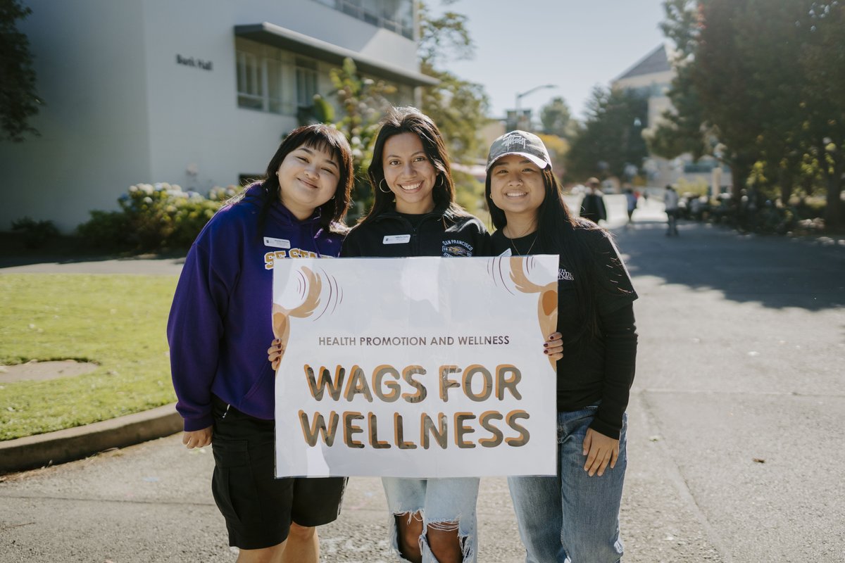 If our students need a boost, <a href="/sfstatecares/">Health Promotion & Wellness</a> is always there to provide it. One of their amazing programs is Wags for Wellness, where volunteers bring their amazing therapy animals to campus through the <a href="/sfspca/">San Francisco SPCA</a> to brighten everyone's day. Read more: bit.ly/44jGIMf