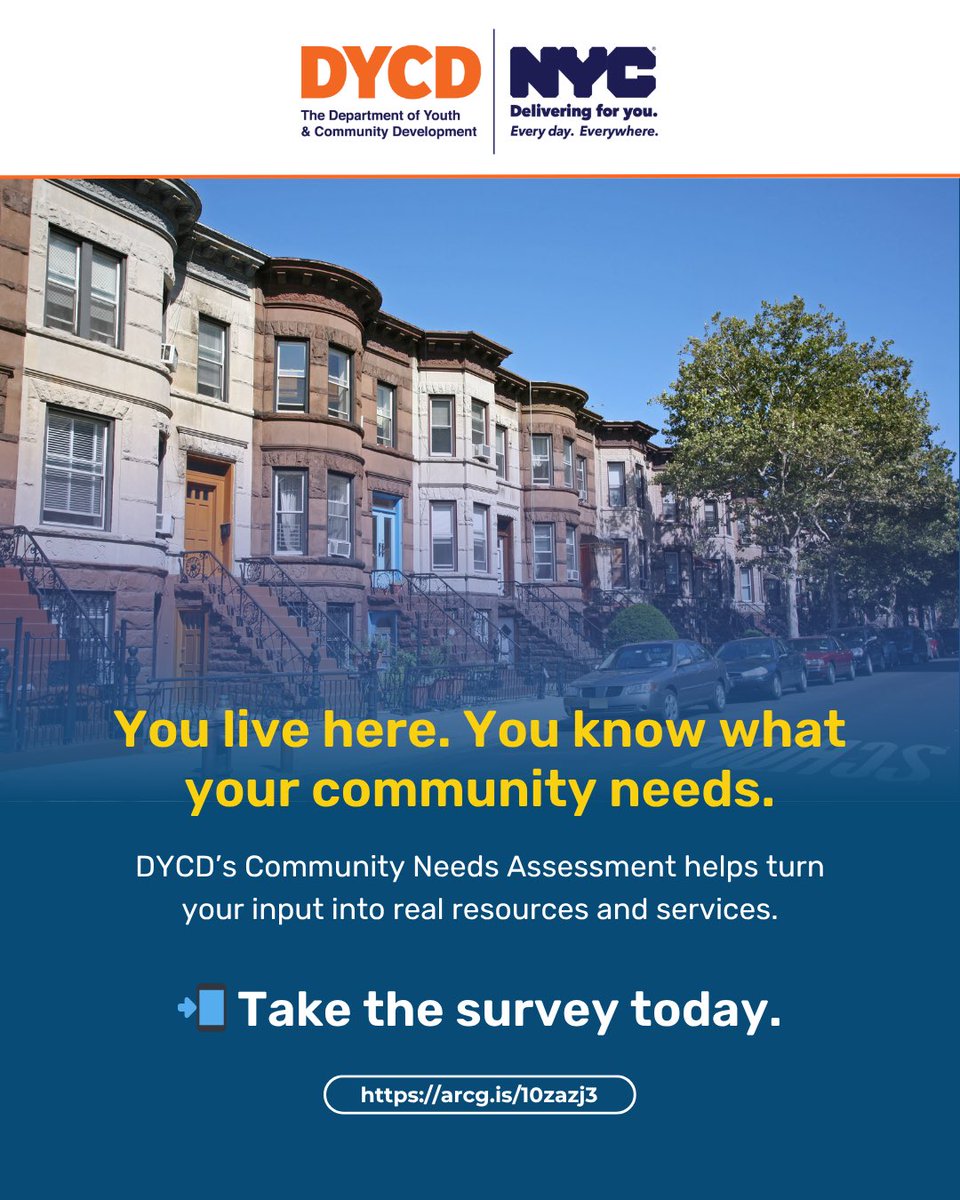 CMJenGutierrez's tweet image. No one knows your neighborhood like you do.
DYCD’s Community Needs Assessment turns your feedback into action!
Take the survey today 📲 arcg.is/10zazj3