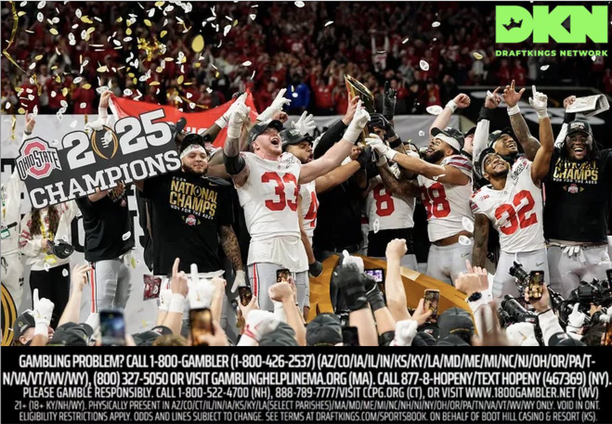 julianedlow's tweet image. Bettors at @DKSportsbook are banking on the Buckeyes to repeat as College Football National Champs.
Ohio State (+500) has the most bets (25%) and handle (27%) to win it all this season.