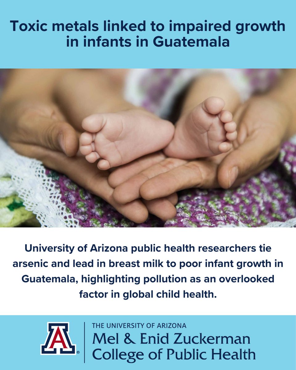 A new study finds that toxic metals from polluted environments may be impacting infant growth in rural Guatemala. Research from Dr. Sandra Rodríguez Quintana and Dr. Frank von Hippel!

Learn more. bit.ly/3IVLNTM
#publichealth #InfantHealth #GlobalHealth #uarizona