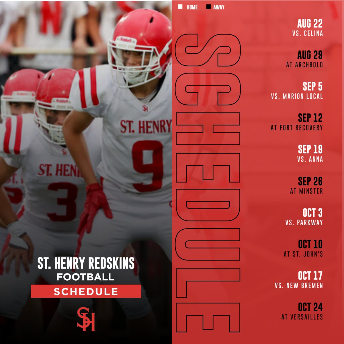 MACScores's tweet image. 🏈 Day 6 of our MAC Countdown to Kickoff!
The St. Henry Redskins are reloaded and ready for the 2025 season.
They’ll open at home vs. Celina before facing a tough non-conference road test at Archbold.
#MACFootball #StHenryRedskins #CountdownToKickoff