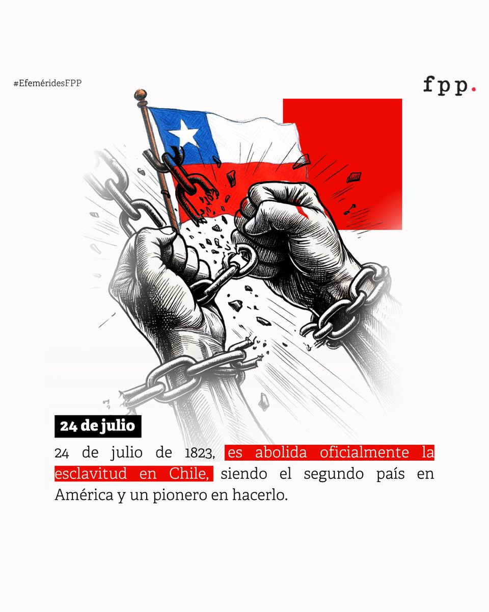 24 de julio de 1823, es abolida oficialmente la esclavitud en Chile, siendo el segundo país en América y un pionero en hacerlo.

¿Sabías qué?

Manuel de Salas y José Miguel Infante fueron impulsores del fin de la esclavitud, inspirados en principios liberales creían que la