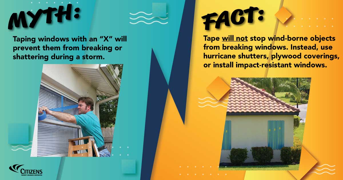citizens_fla's tweet image. 🏠 Did You Know? Taping windows does NOTHING to protect from the wind during a hurricane.
💻 Bust this #HurricanePrep myth and learn about better options on @FederalAlliance's page: ow.ly/vWpi50WsOc1.
#BePrepared
#StormReady
#CitizensIsReady