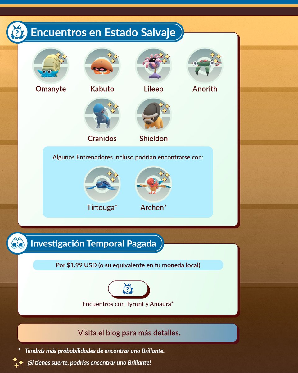 PokemonGoAppLA's tweet image. ¡Es el momento de desenterrar nuevas aventuras!
¡El Día de investigación de fósiles se celebrará el sábado 2 de agosto de 2025, de 14:00 a 17:00 (hora local)! #PokemonGO