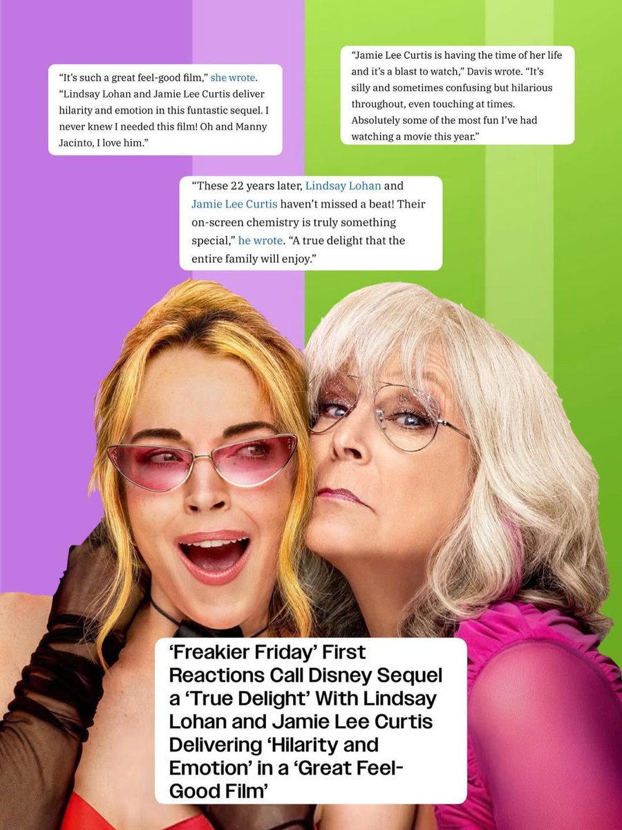 lilofansite's tweet image. 📲 | Freakier Friday is being called a “true delight” and “a great feel-good film” after its world premiere!

💬 “A hilarious, emotional ride.”
💬 “A true delight — perfect for families.”
💬 “Lohan and Curtis haven’t missed a beat.”