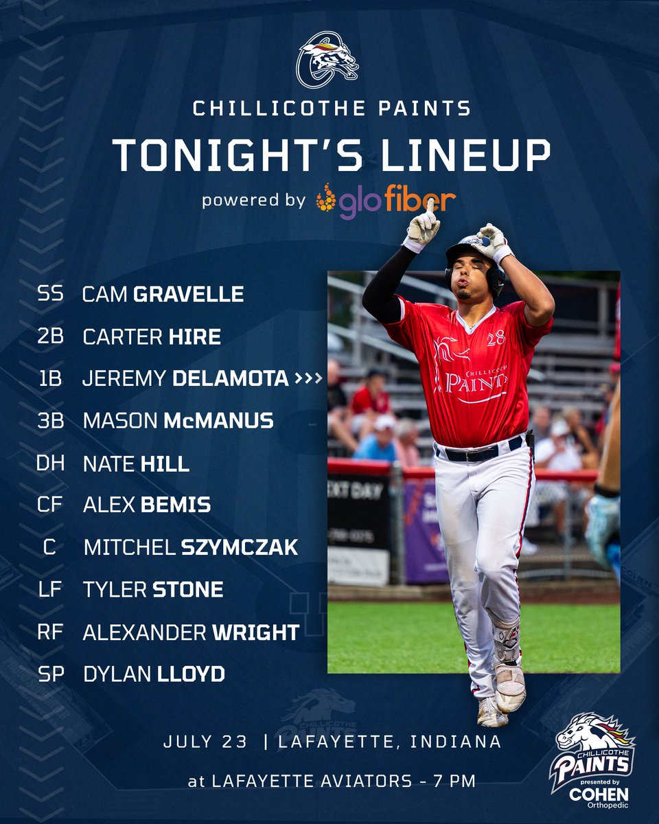 Tonight's lineup for the middle game of our series in Lafayette. Tune in on 100.9 HANK FM starting around 6:45 p.m. #RollPaints