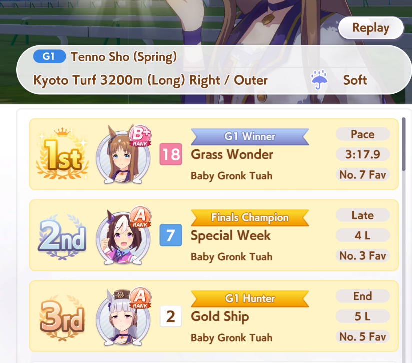 Dreamboum's tweet image. Yeah my long distance team is goated right now. Time to move on to grinding medium distance umas