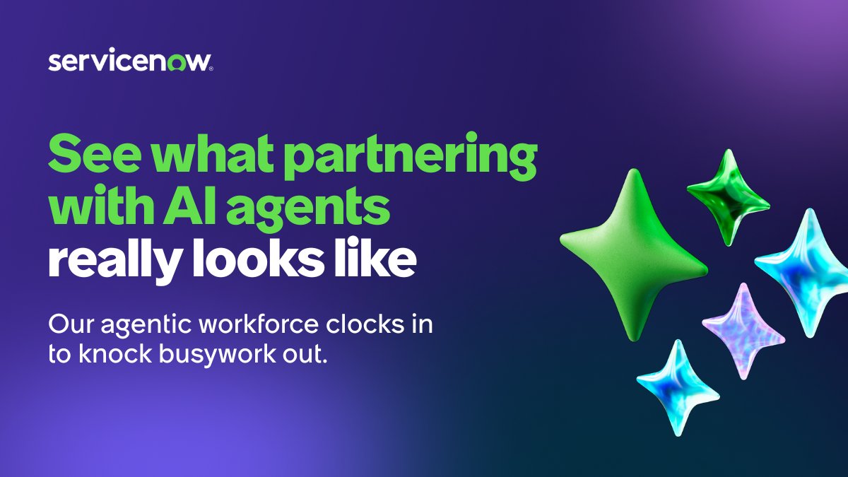 ServiceNowNews's tweet image. With agentic workforce management, employees and AI agents can work together seamlessly and securely to deliver real business outcomes. What could that look like for your team? Here’s how it’s working for ours: servicenow.com/company/media/…