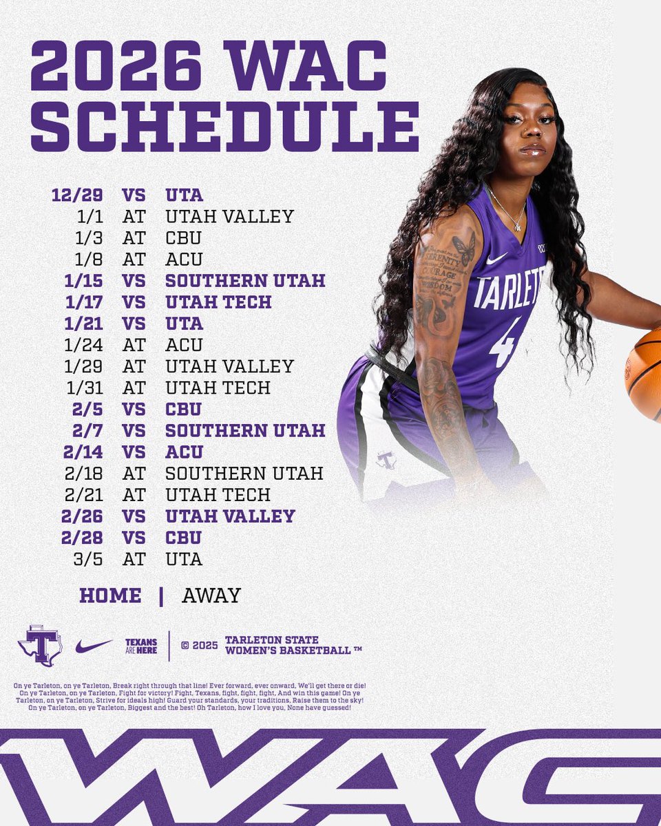 TarletonWBB's tweet image. Got our conference schedule set! ✏️
📰| tinyurl.com/2s3nbf7a
🎟️| tinyurl.com/54r8tkn9