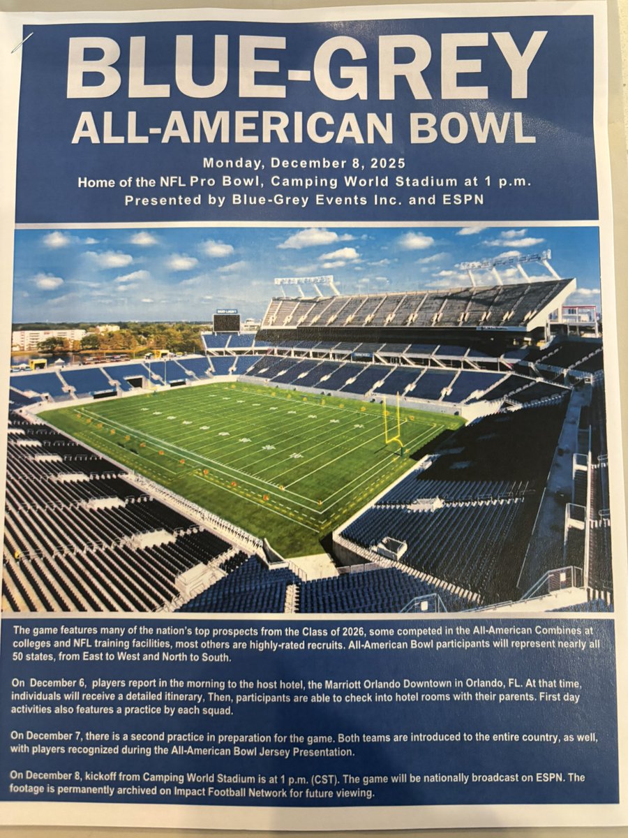 ColtonJReilly's tweet image. Thankful to receive an invite to compete among some of the best at the @BlueGreyFB.