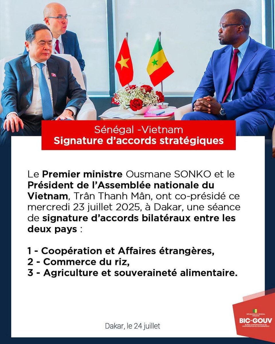 Sambénne Bi 👽🐐🪆🇸🇳 (@chachand95) on Twitter photo Sénégal / Vietnam: signature d'accord stratégique.
<a href="/bah_rahmane/">FreeSenegal</a> <a href="/bodian_clemence/">🇸🇳✨️Clémence BODIAN 🎯💜</a> <a href="/KEBEAB9/">ABBA MAKHFOUZ KEBE THE GOAT🇸🇳</a> <a href="/KiliFeuu/">Kilifeuu Guii</a> <a href="/XaadimbambaFaal/">Khadim Bamba FALL🇸🇳</a>
<a href="/SonkoOfficiel/">Ousmane Sonko</a> <a href="/Le_Patriote_221/">L'éternel Sonkiste ✊🏿🌍🇸🇳🇸🇩🇨🇩🇵🇸</a> <a href="/momo_intellect/">L’INTELLECT 🇸🇳🧠</a> <a href="/Noo_IDcard/">Momar Assane</a> <a href="/PR_Senegal/">Présidence Sénégal</a> <a href="/Rassoul__ly/">MOUHAMED 🇸🇳</a> <a href="/PR_Diomaye/">Bassirou Diomaye Faye</a> <a href="/sagittaire99/">🀄️🐍</a> <a href="/sonkosoul/">LE SÉNÉGAL DANS L’ÂME 🇸🇳🇸🇳❤️❤️</a> Sénégal / Vietnam: signature d'accord stratégique.
<a href="/bah_rahmane/">FreeSenegal</a> <a href="/bodian_clemence/">🇸🇳✨️Clémence BODIAN 🎯💜</a> <a href="/KEBEAB9/">ABBA MAKHFOUZ KEBE THE GOAT🇸🇳</a> <a href="/KiliFeuu/">Kilifeuu Guii</a> <a href="/XaadimbambaFaal/">Khadim Bamba FALL🇸🇳</a>
<a href="/SonkoOfficiel/">Ousmane Sonko</a> <a href="/Le_Patriote_221/">L'éternel Sonkiste ✊🏿🌍🇸🇳🇸🇩🇨🇩🇵🇸</a> <a href="/momo_intellect/">L’INTELLECT 🇸🇳🧠</a> <a href="/Noo_IDcard/">Momar Assane</a> <a href="/PR_Senegal/">Présidence Sénégal</a> <a href="/Rassoul__ly/">MOUHAMED 🇸🇳</a> <a href="/PR_Diomaye/">Bassirou Diomaye Faye</a> <a href="/sagittaire99/">🀄️🐍</a> <a href="/sonkosoul/">LE SÉNÉGAL DANS L’ÂME 🇸🇳🇸🇳❤️❤️</a>