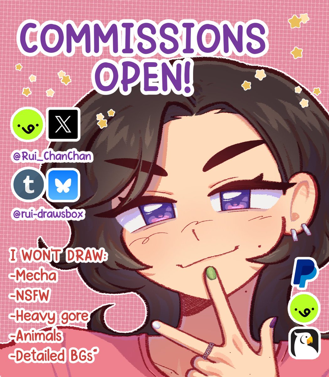 Rui_ChanChan's tweet image. 🎉C0MMISIONS OPEN🎉(VGen, Artistree & DMs)
Many thanks for the wait! From now there's 10 colored slots, 10 chibi slots and 5 sketch slots!
Don't forget to read the ToS below and that sharing is much appreciated ヾ(≧∇≦)ゞ!!