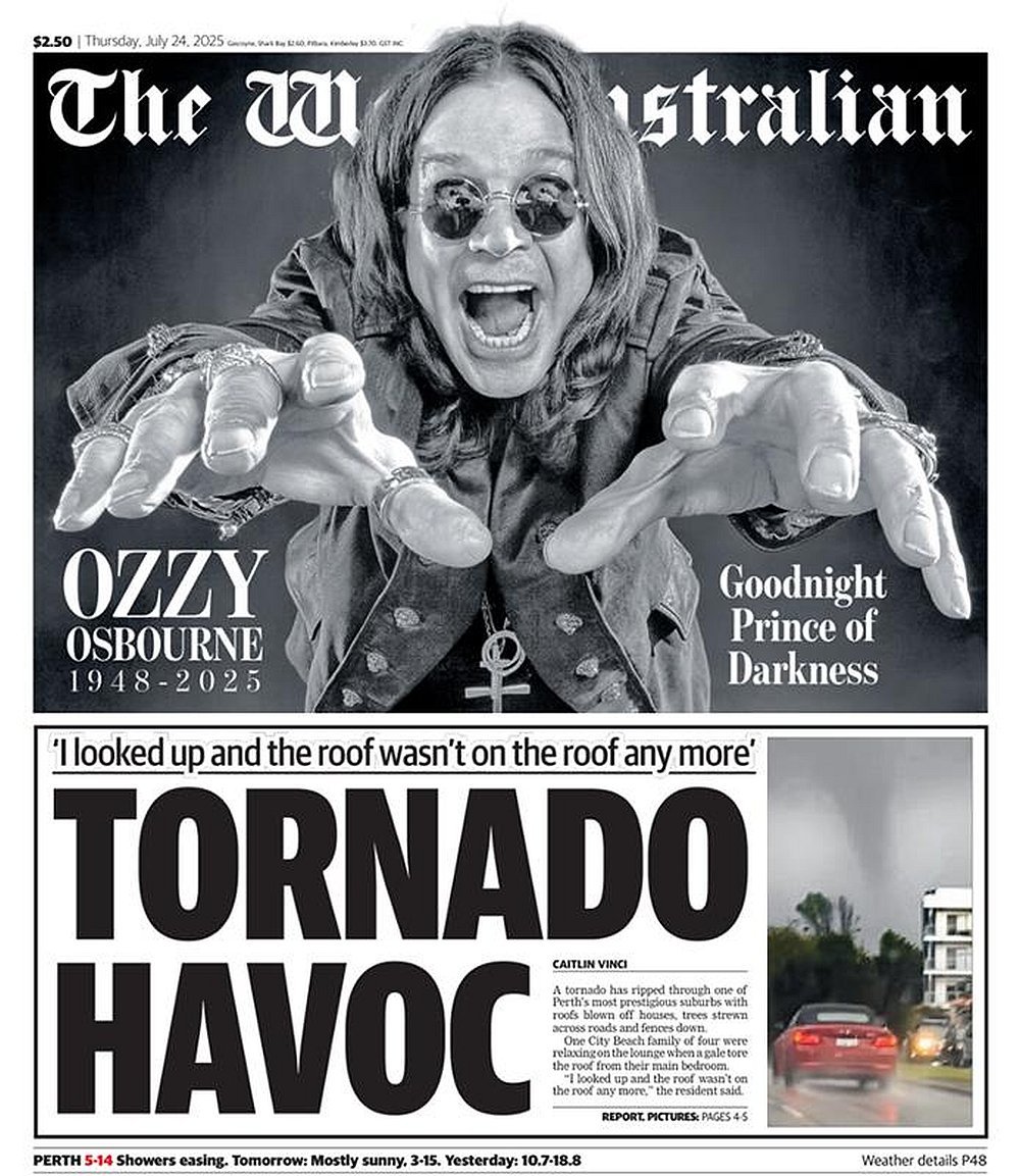 ukpapers's tweet image. π¦πΊ Tornado Havoc
β«A freak tornado has left an incredible trail of destruction in one of Perthβs most prestigious suburbs, destroying multi-million dollar homes and leaving streets resembling war zones
β«Caitlin Vinci
#frontpagestoday #Australia @westaustralian