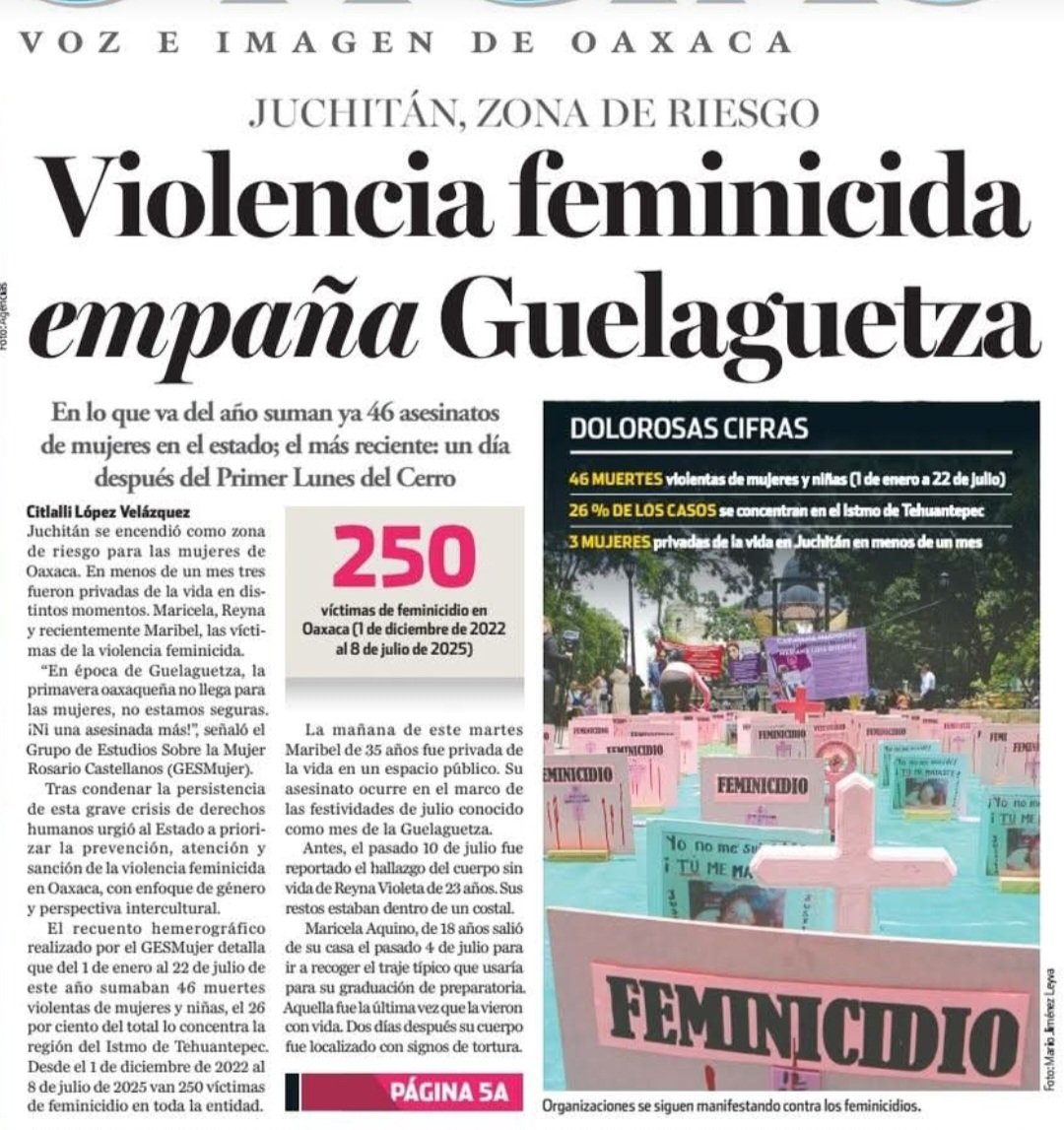 Celebramos la "Guelaguetza" en #Oaxaca con FEMINICIDIOS al alza