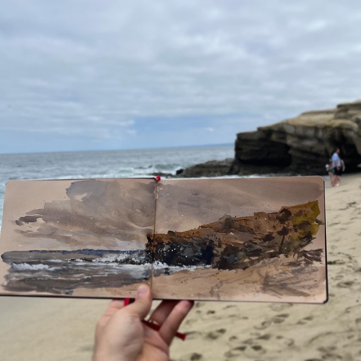 Jared_Cullum's tweet image. Shell Beach, San Diego - watercolor in toned sketchbook
