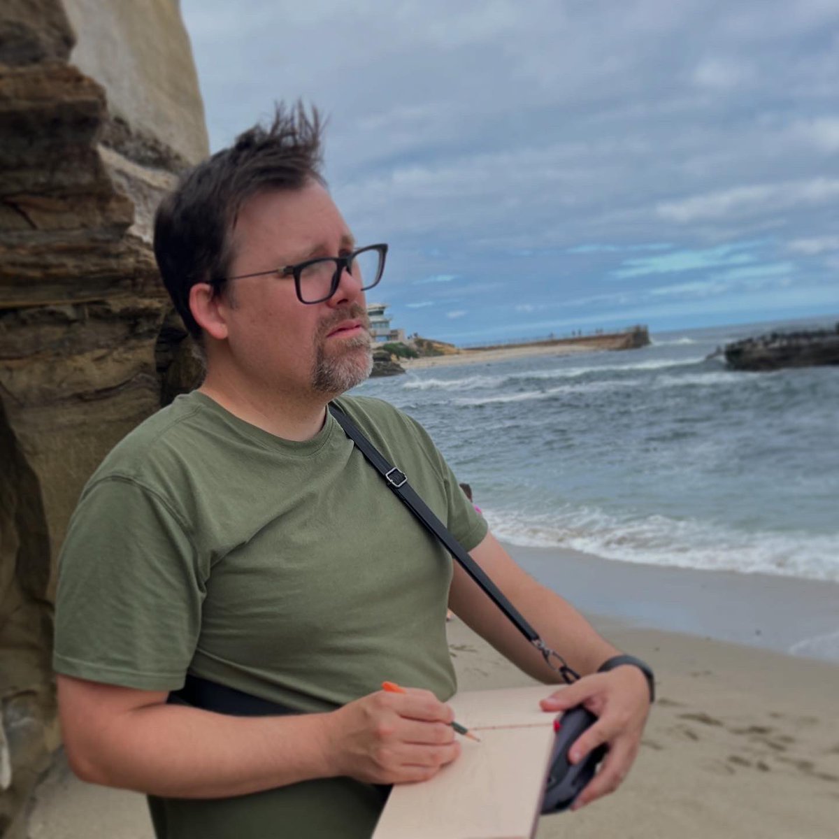 Jared_Cullum's tweet image. Shell Beach, San Diego - watercolor in toned sketchbook