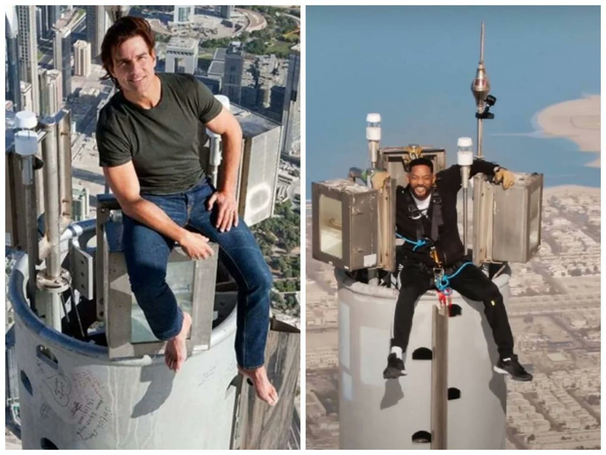 xxxxTheKing's tweet image. Tom Cruise and Will Smith on top of the Burj Khalifa skyscraper in Dubai