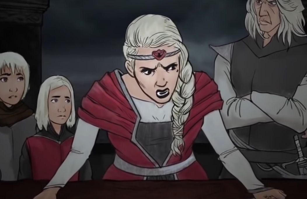 thinktarg's tweet image. "either aegon or rhaenyra could live at the end, but not both.”
—catelyn stark