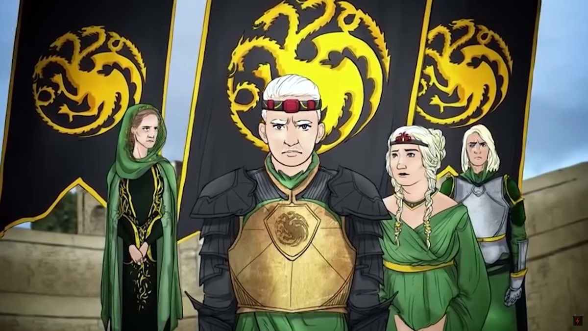 thinktarg's tweet image. "either aegon or rhaenyra could live at the end, but not both.”
—catelyn stark